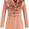 Women's Pink Suede Leather Pea Coat