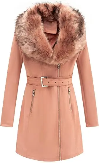 Women's Pink Suede Leather Pea Coat