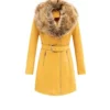 Women’s Yellow Leather Fur Pea Coat