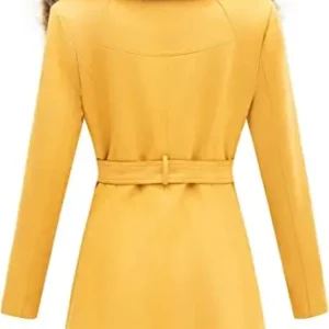 Women's Yellow Leather Fur Pea Coat