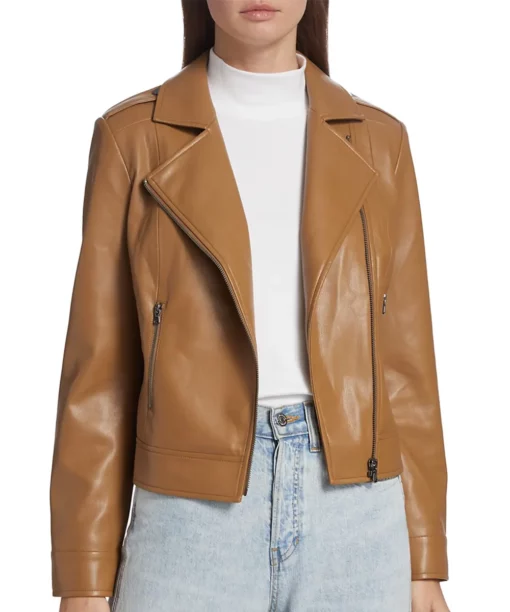 Faux Leather Moto Brown Jacket