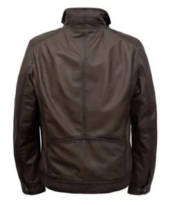 Full-Zip Brown Leather Jacket for Mens