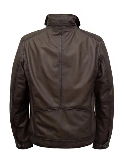 Full-Zip Brown Leather Jacket for Mens