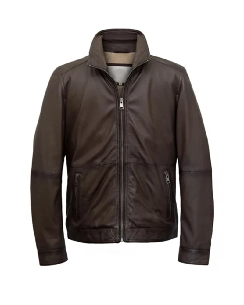 Men’s Full Zip Brown Leather Jacket