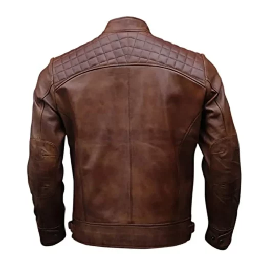 Men's Genuine Cowhide Quilted Biker Leather Jacket - TGL