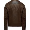 Snap Tab Collar Chocolate Brown Leather Jacket for Mens