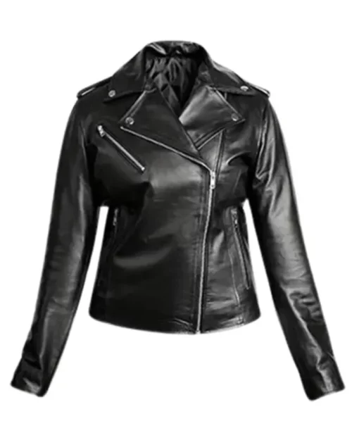 Women Black Motorcycle Leather Jacket