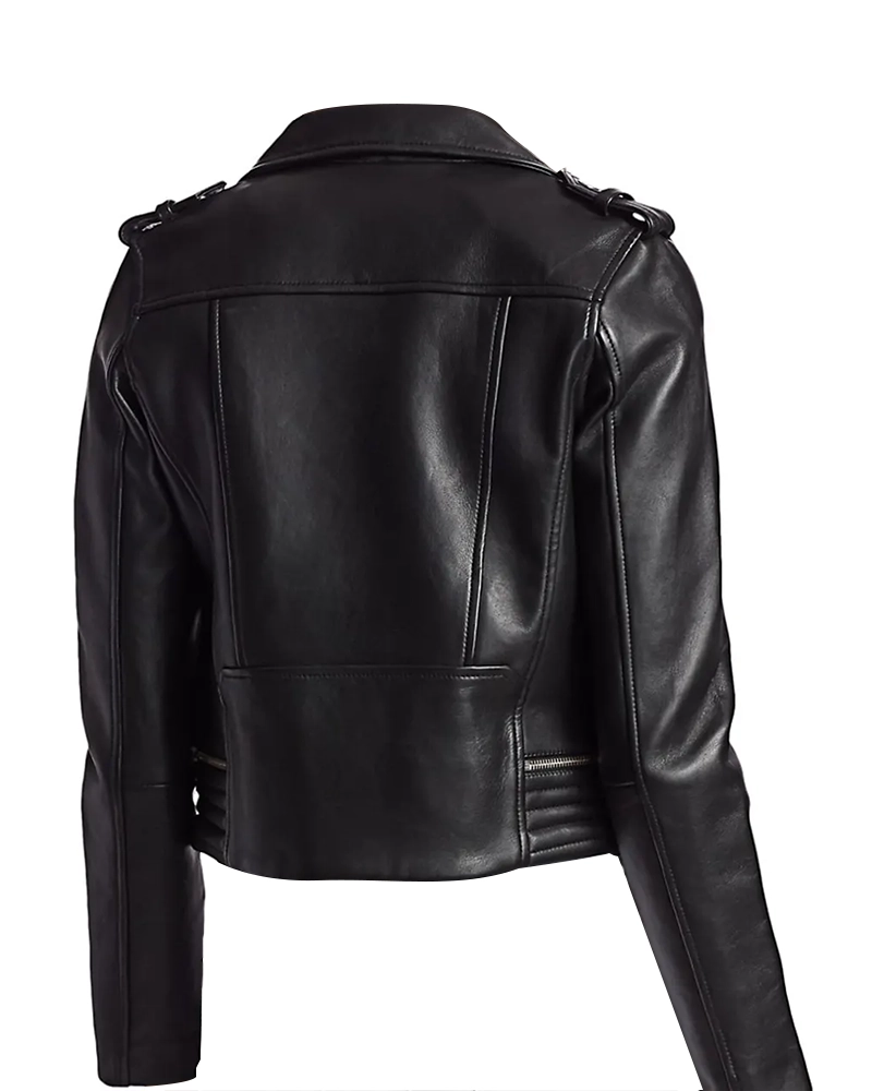 Womens Moto Biker Black Leather Jacket