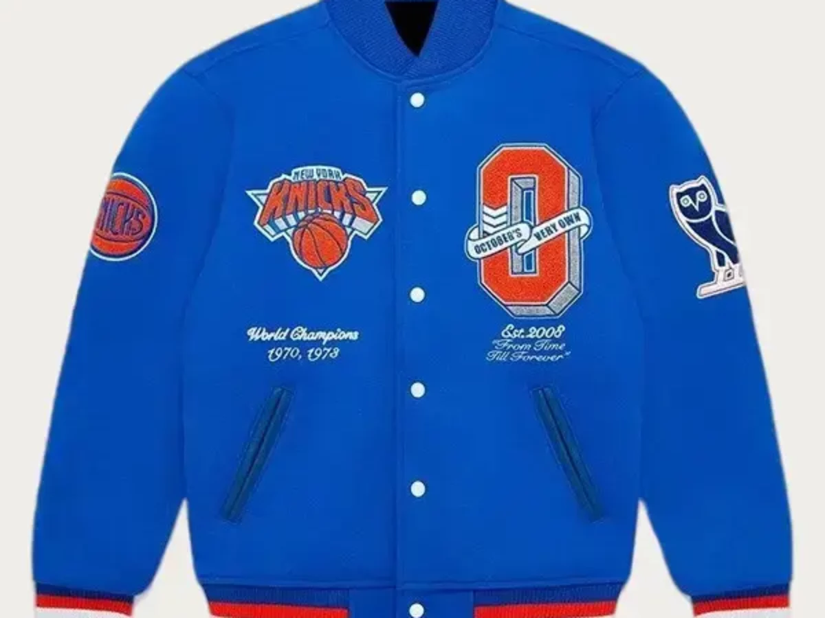 New York Knicks Poly Twill Varsity Jacket - Gray/Royal Small