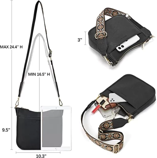 BOSTANTEN Blach Crossbody Bags for Women Leather Handbags Hobo Shoulder Bags with Adjustable Colored Strap Leather bags