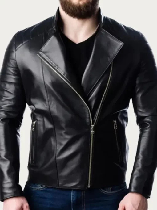 Mens Black Quilted Motorcycle Leather Jacket