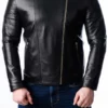 Mens Quilted Front Zipper Closure Motorcycle Leather Jacket