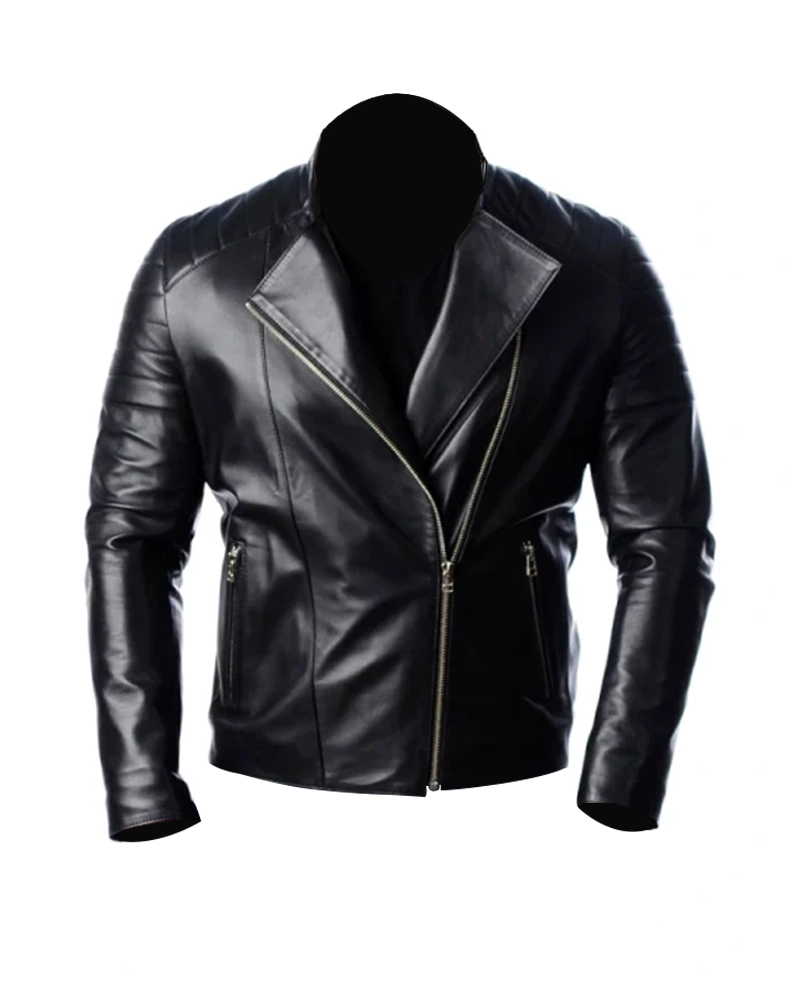Mens Quilted Moto Black Leather Jacket