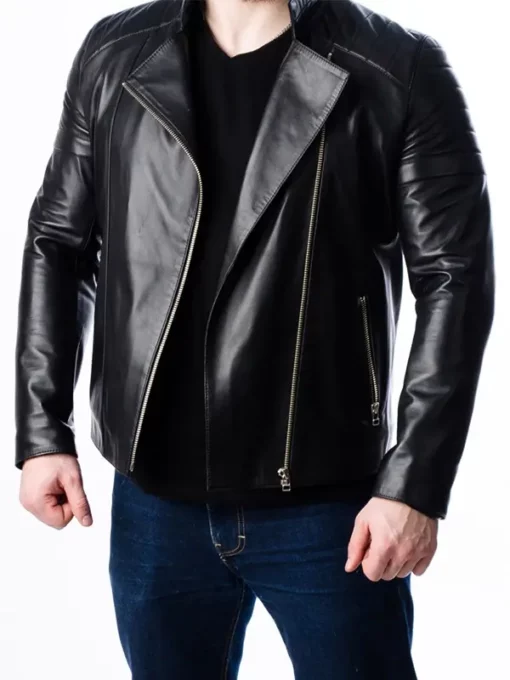 Mens Quilted Motorcycle Black Leather Jacket