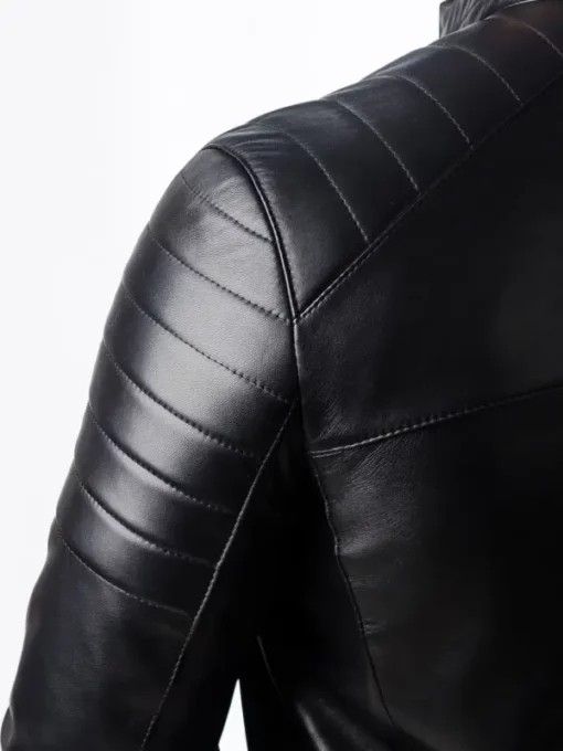 Mens-Quilted Motorcycle Leather Jacket Arm Closeup