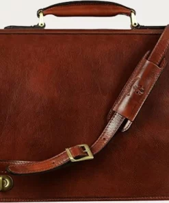 Time Resistance Leather Briefcase for Men Italian Handcrafted Full Grain Messenger Bag for Laptop Dark Brown