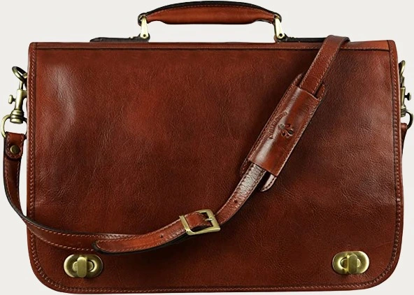 Time Resistance Leather Briefcase for Men Italian Handcrafted Full Grain Messenger Bag for Laptop Dark Brown
