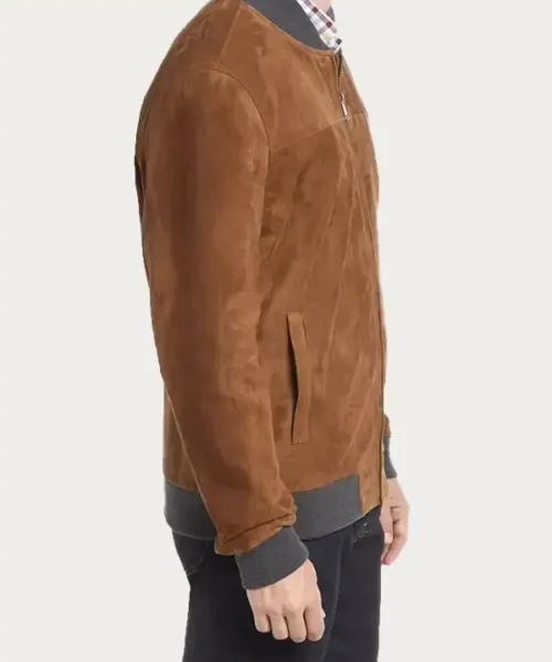Brown Suede Mens Bomber Jacket