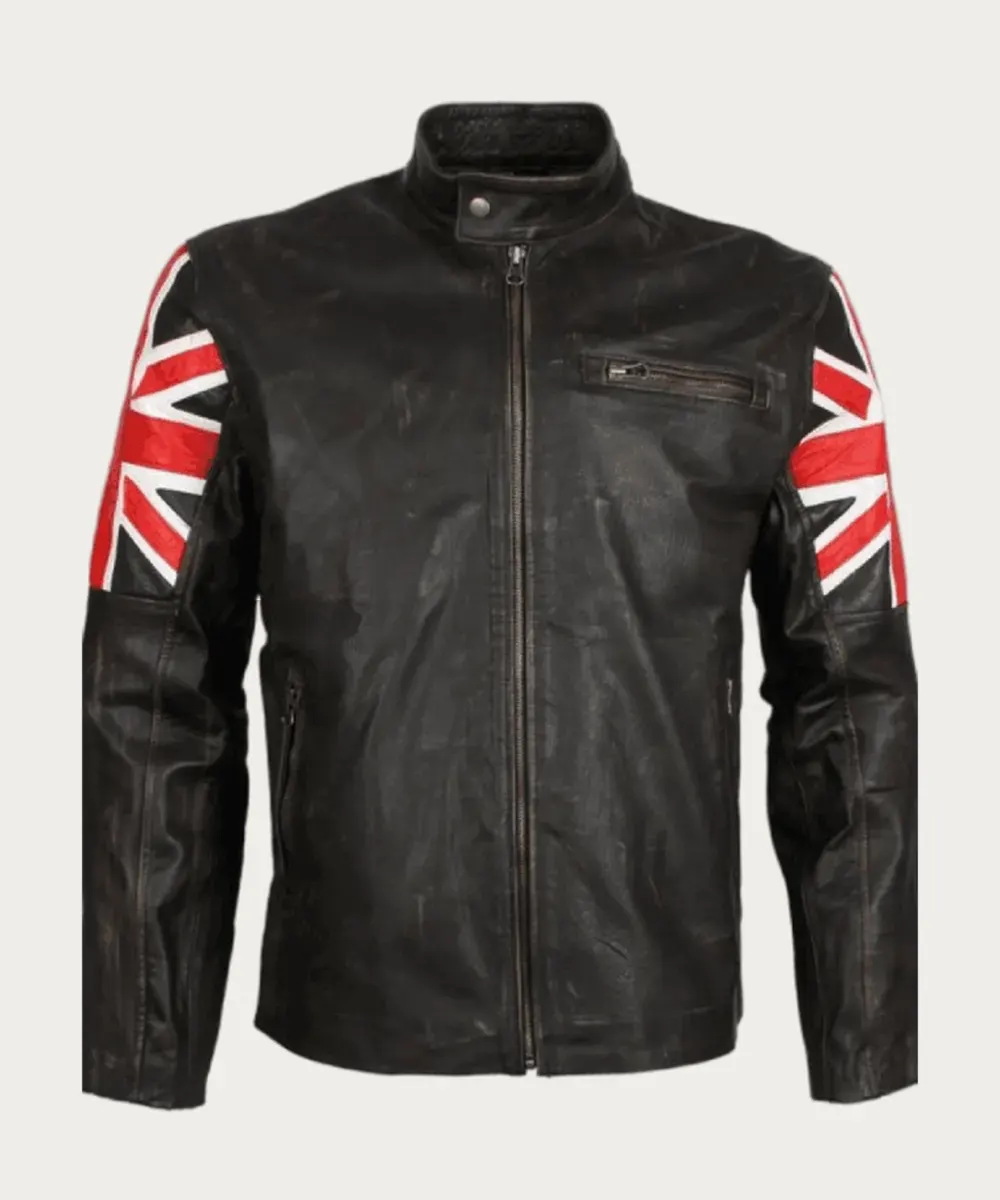 Mens British Flag Real Leather Jacket