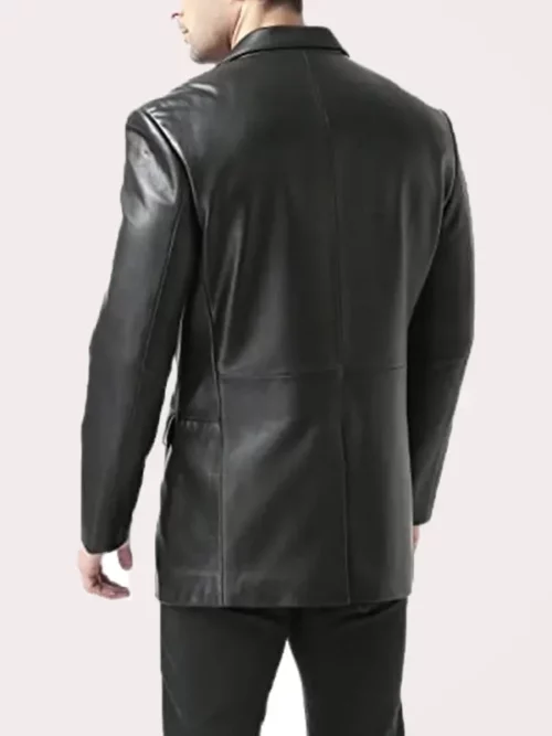 Mens Two Button Black Leather Blazer