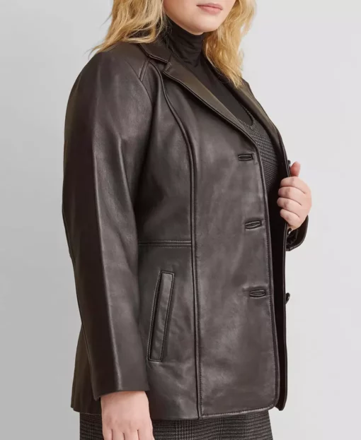 Plus Size Notch Collar WSomen Leather Jacket
