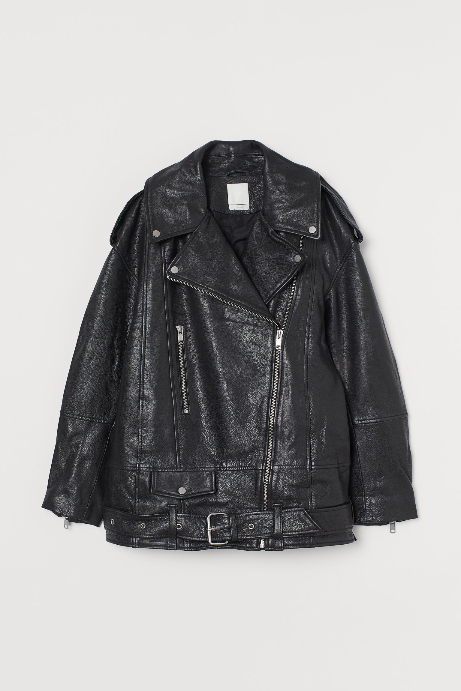 Women Plus Size Notch Collar Black Leather Jacket