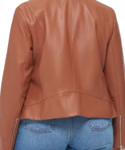 women Plus size Brown Biker Leather Moto Jacket