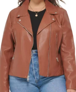 women Plus size Brown Leather Biker Jacket