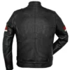Black Cafe Racer Red And White Striped Leather Jacket FOR SALE