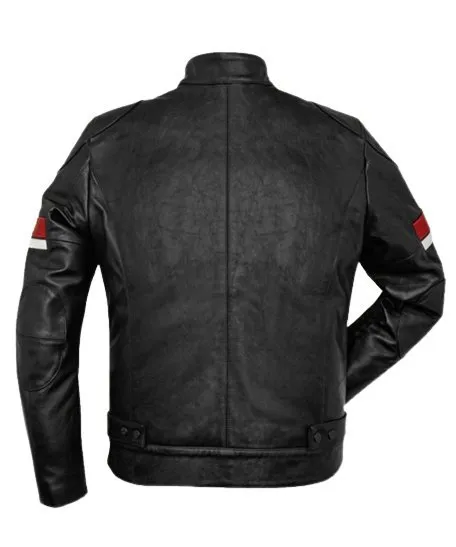 Black Cafe Racer Red And White Striped Leather Jacket FOR SALE