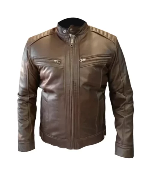 Brown Leather Cafe Racer Jacket