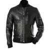 Men Black Leather Bomber Jacket