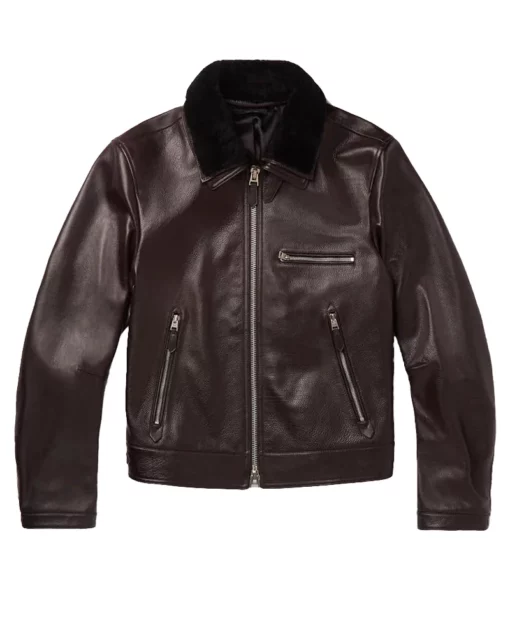 Men Brown Fur Biker Leather Jacket
