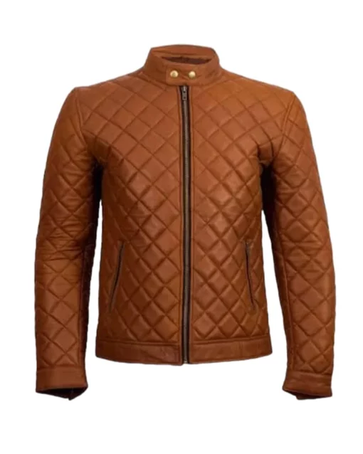 Men Brown Quilted Leather Jacket