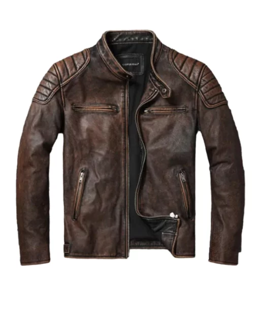 Brown Cowhide Leather Biker Jacket