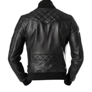 Men Quilted Black Bomber Biker Leather Jacket