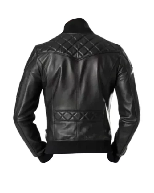 Men Quilted Black Bomber Biker Leather Jacket