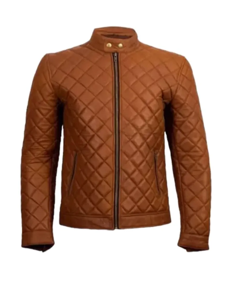 Men Quilted Brown Leather Jacket