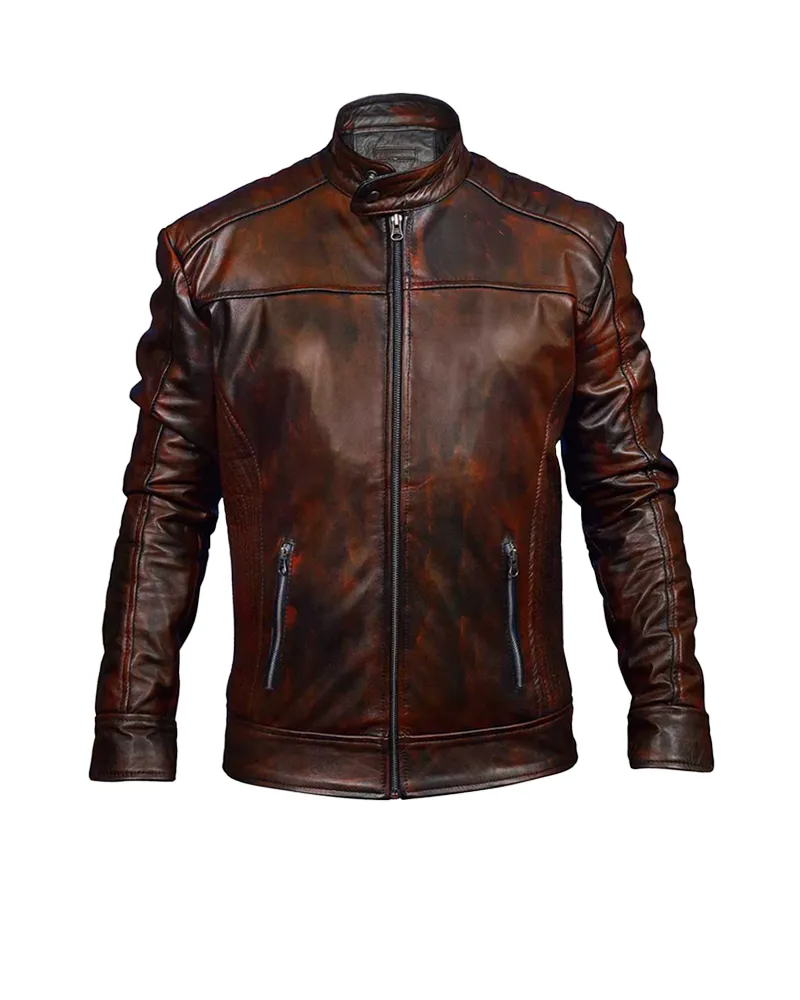 Men Vintage Waxed Leather Jacket