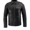 Men’s Anthracite Patch Pocket Lambskin Leather Jacket