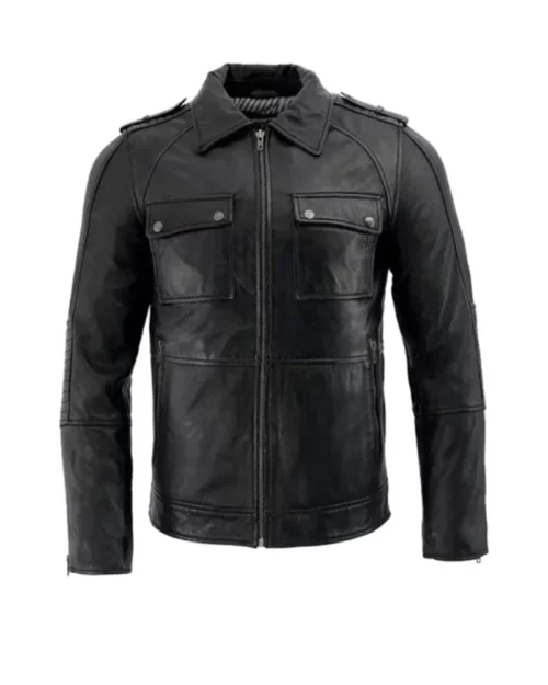 Men’s Anthracite Patch Pocket Lambskin Leather Jacket