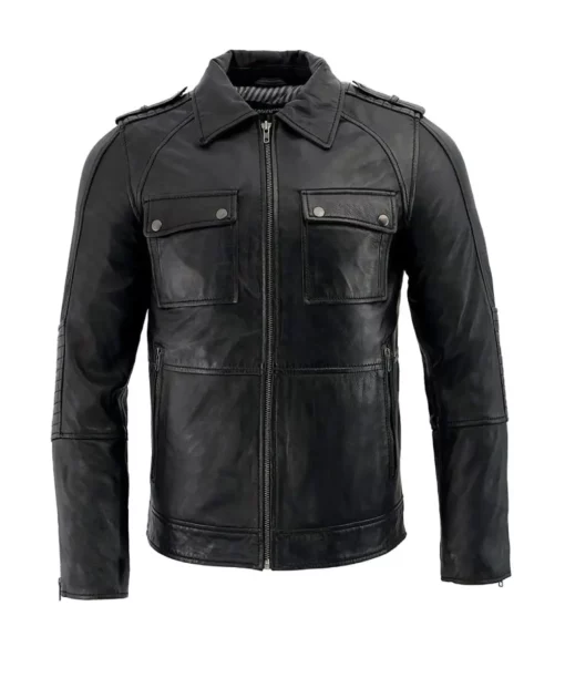 Men's Anthracite Patch Pocket Leather Jacket