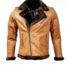 Men's Beige Fur Leather Aviator Jacket