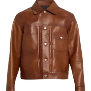 Men’s Brown Leather Trucker Jacket