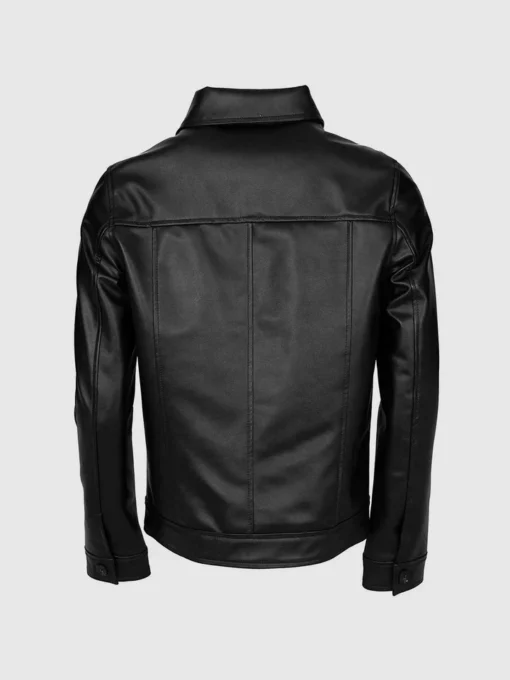 Mens Classic Vintage Folded Collar Black Leather Motorcycle Jacket