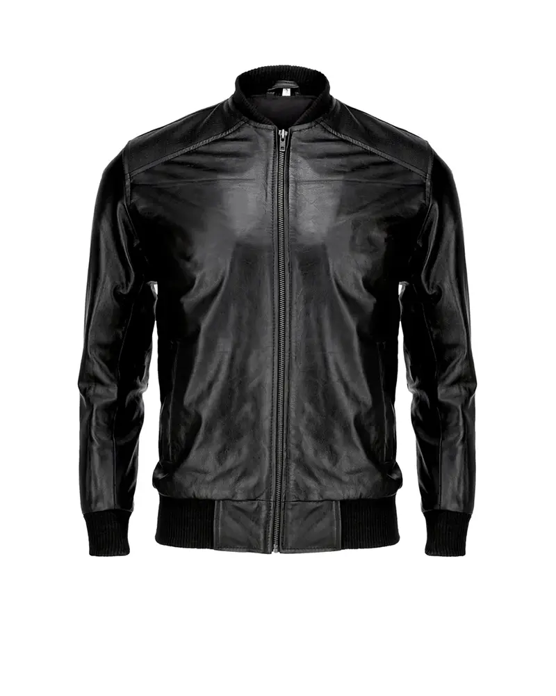 Mens Pure Cow Black Leather Bomber Jacket