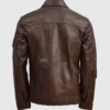 Men’s Quilted Pockets Design Waxed Brown Leather Bomber Jacket