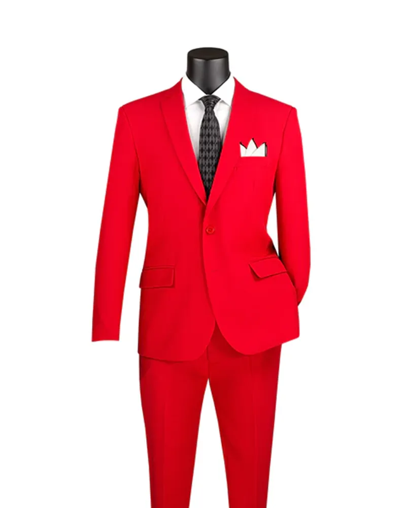 Men's Red Slim Fit 2 Piece Business Suit 2 Button - TGL