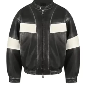 【TARGETTO】22FW★ VEGAN LEATHER RACER JACKET Oversize Black Vegan Leather Bomber Racing Jacket