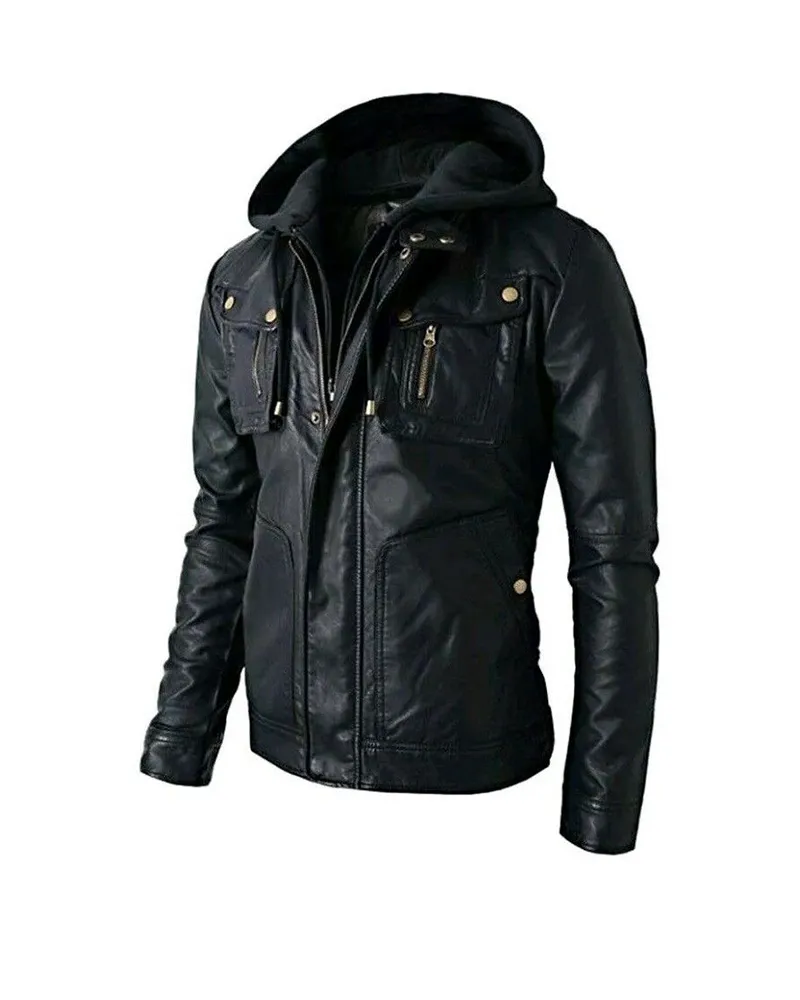 Premium Hoodie Biker Leather Jacket